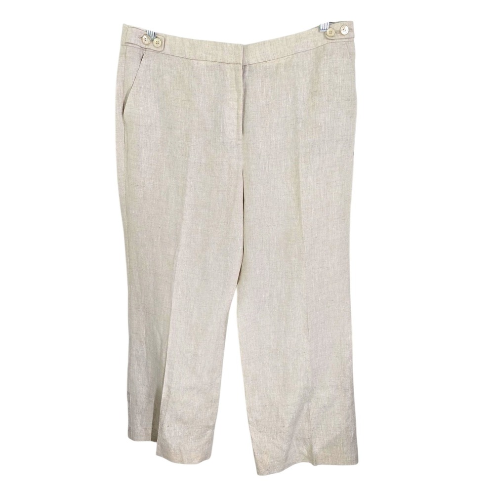 Talbots Windsor Curvy Linen Pants Women Beige Crop Career Casual Trousers Sz 16P